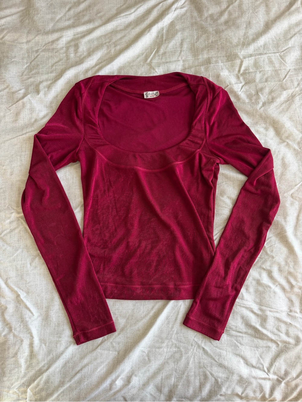 Intimately Free People Wine Semi Sheer Long Sleeve Top